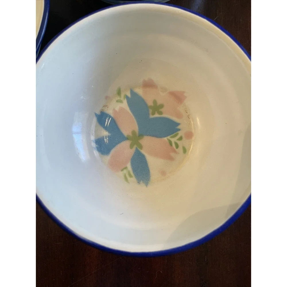 Vintage Golden Rhinoceros Enamelware Bowls Floral Shabby‎ Chic Farmhouse